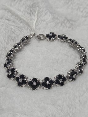 Black & White Austrian Crystal Floral Tennis Bracelet - Silver-Tone